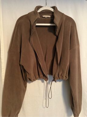 Women's Brown Cropped Fleece Jacket